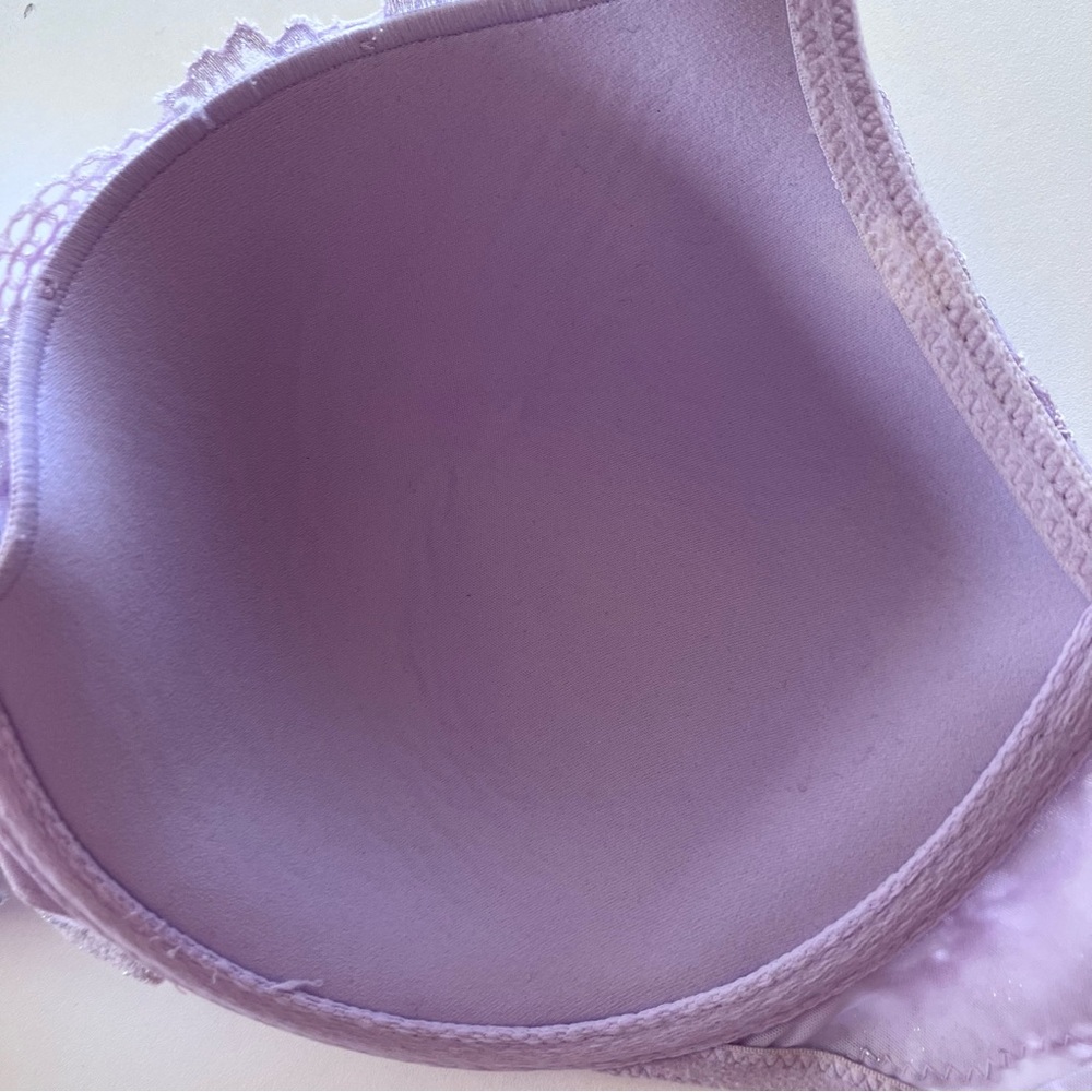 Victoria's Secret Lavender Floral Lace Rhinestone Push Up Bra 38C Shimmer Lilac - Picture 12 of 15